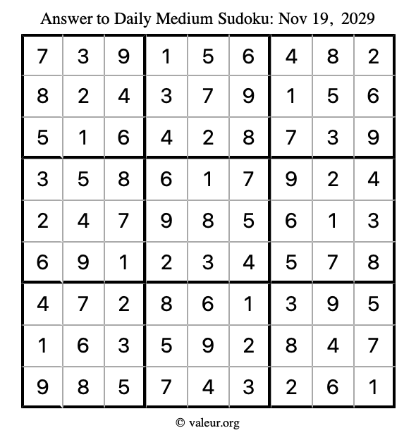 Answer to medium sudoku November 19, 2029