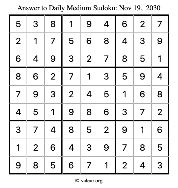 Answer to medium sudoku November 19, 2030