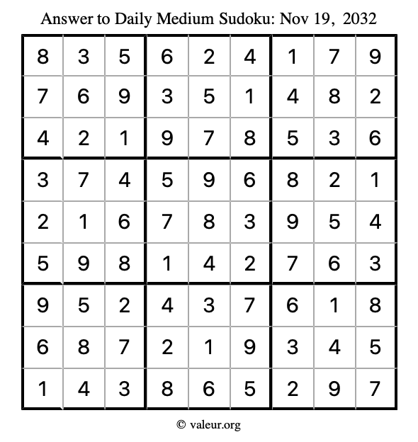 Answer to medium sudoku November 19, 2032