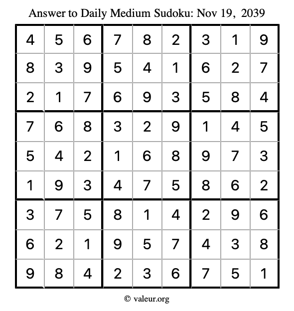 Answer to medium sudoku November 19, 2039