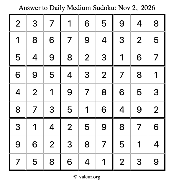 Answer to medium sudoku November 2, 2026