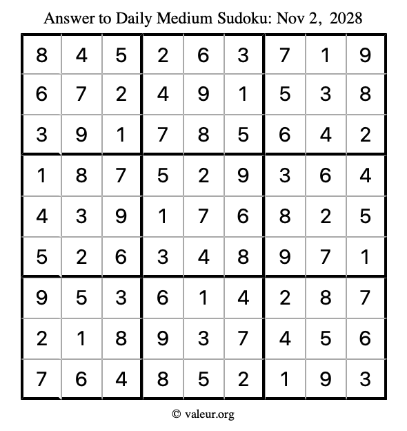 Answer to medium sudoku November 2, 2028