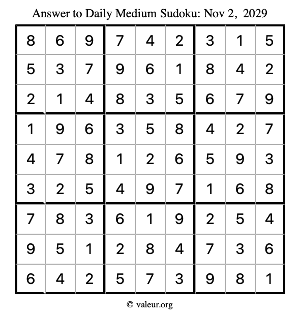 Answer to medium sudoku November 2, 2029