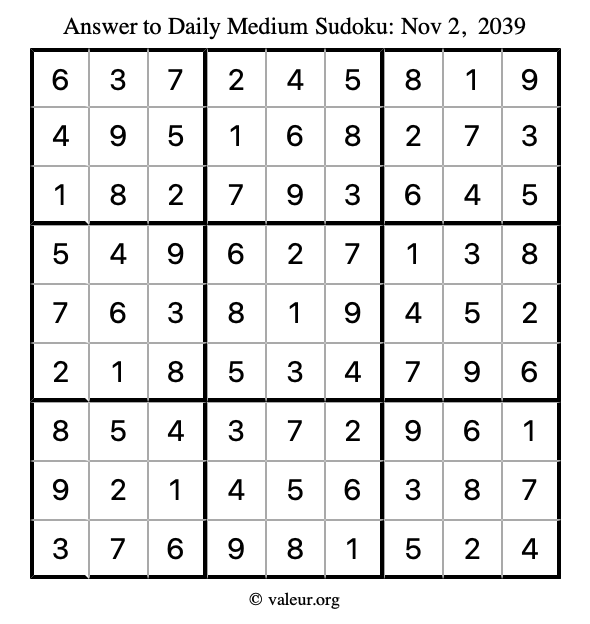 Answer to medium sudoku November 2, 2039