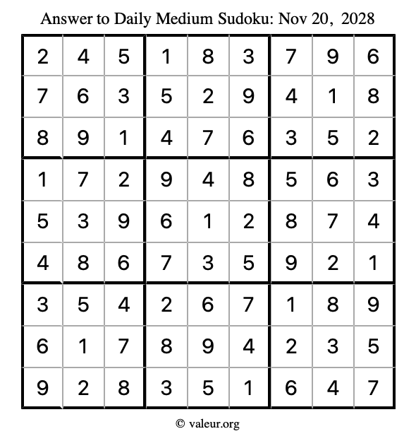 Answer to medium sudoku November 20, 2028