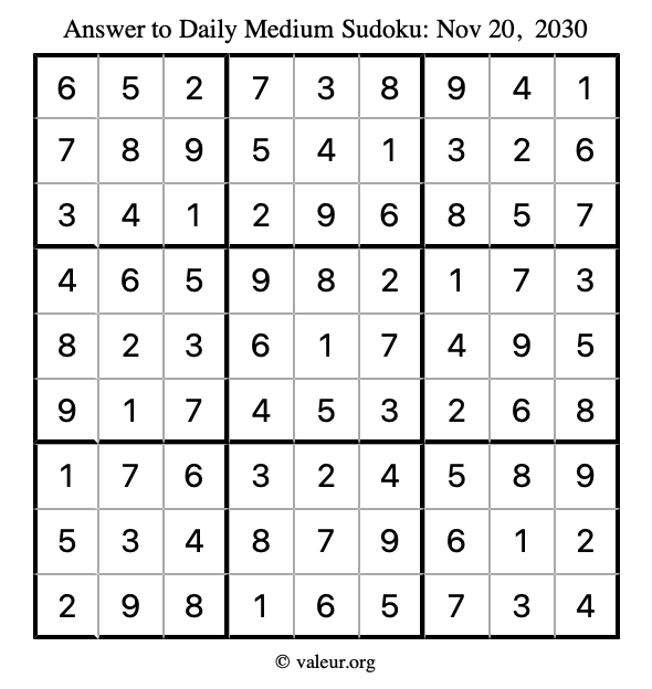 Answer to medium sudoku November 20, 2030