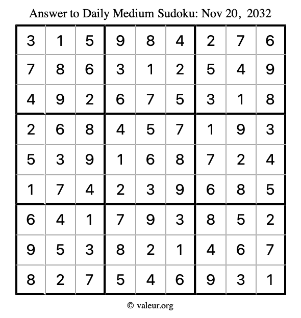 Answer to medium sudoku November 20, 2032