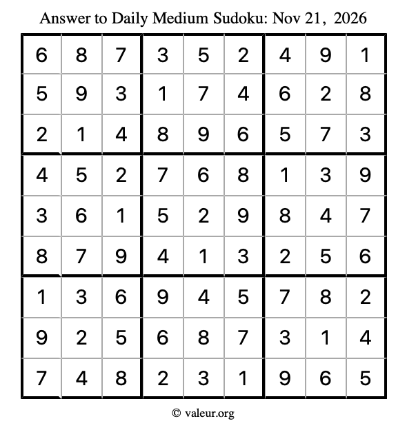 Answer to medium sudoku November 21, 2026