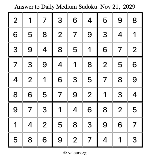 Answer to medium sudoku November 21, 2029