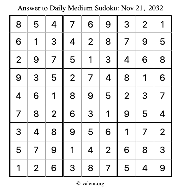 Answer to medium sudoku November 21, 2032