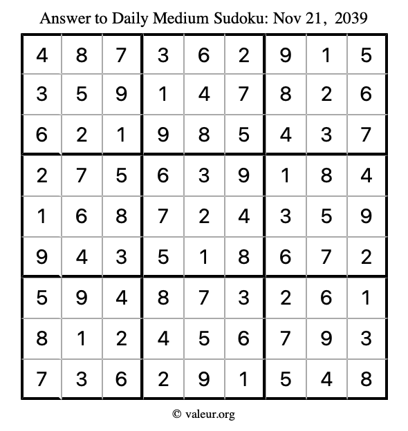 Answer to medium sudoku November 21, 2039