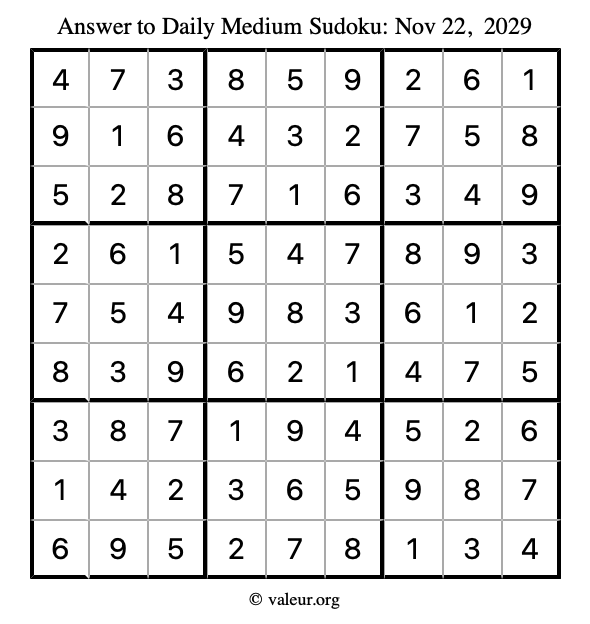 Answer to medium sudoku November 22, 2029