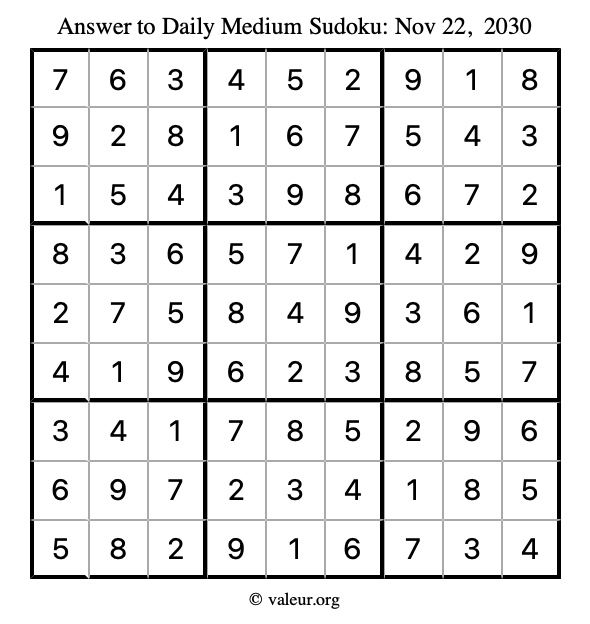 Answer to medium sudoku November 22, 2030