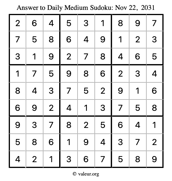 Answer to medium sudoku November 22, 2031