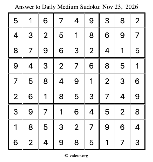 Answer to medium sudoku November 23, 2026
