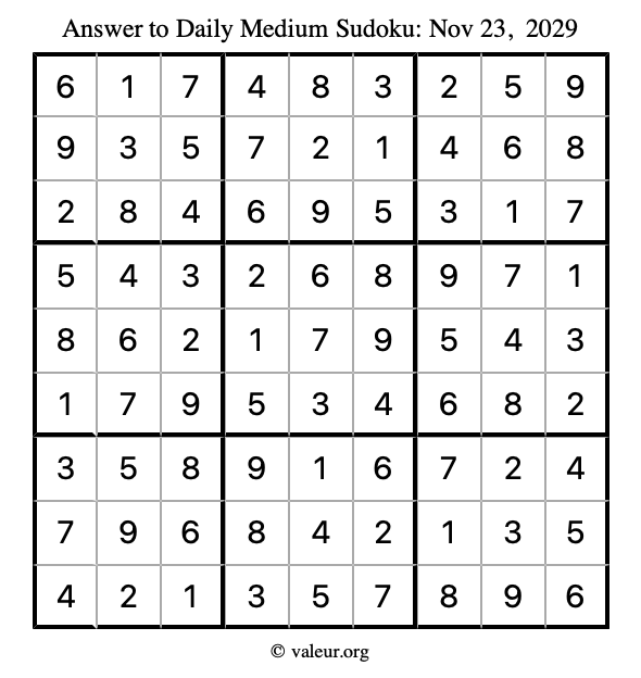 Answer to medium sudoku November 23, 2029