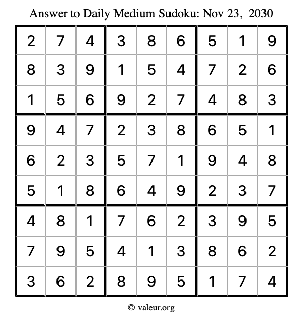 Answer to medium sudoku November 23, 2030