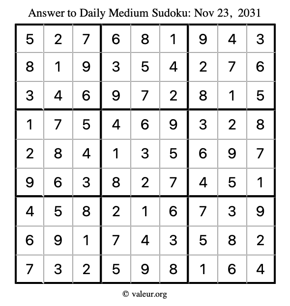 Answer to medium sudoku November 23, 2031
