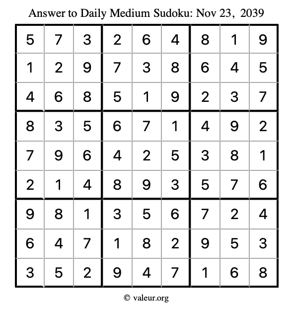 Answer to medium sudoku November 23, 2039