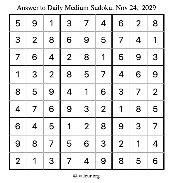 Answer to medium sudoku November 24, 2029