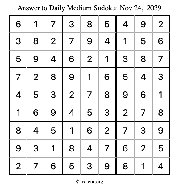 Answer to medium sudoku November 24, 2039