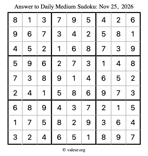 Answer to medium sudoku November 25, 2026