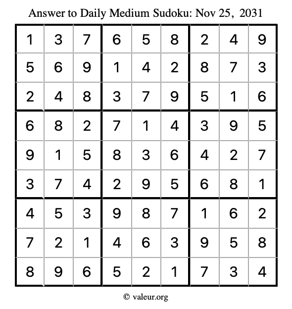 Answer to medium sudoku November 25, 2031