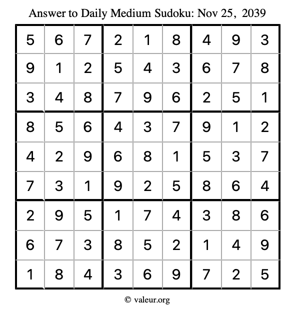 Answer to medium sudoku November 25, 2039