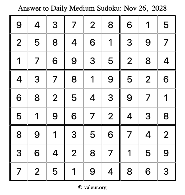 Answer to medium sudoku November 26, 2028