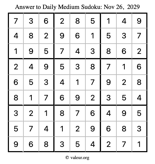 Answer to medium sudoku November 26, 2029