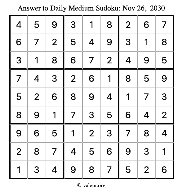 Answer to medium sudoku November 26, 2030