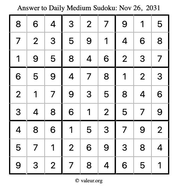 Answer to medium sudoku November 26, 2031