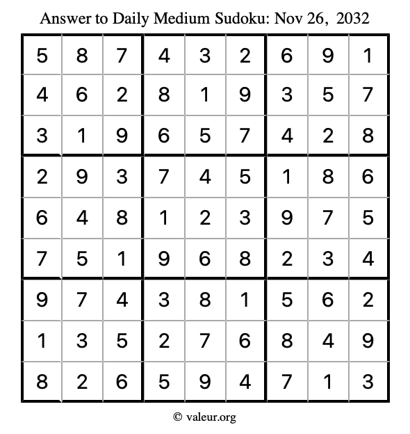 Answer to medium sudoku November 26, 2032