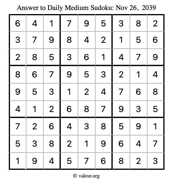Answer to medium sudoku November 26, 2039