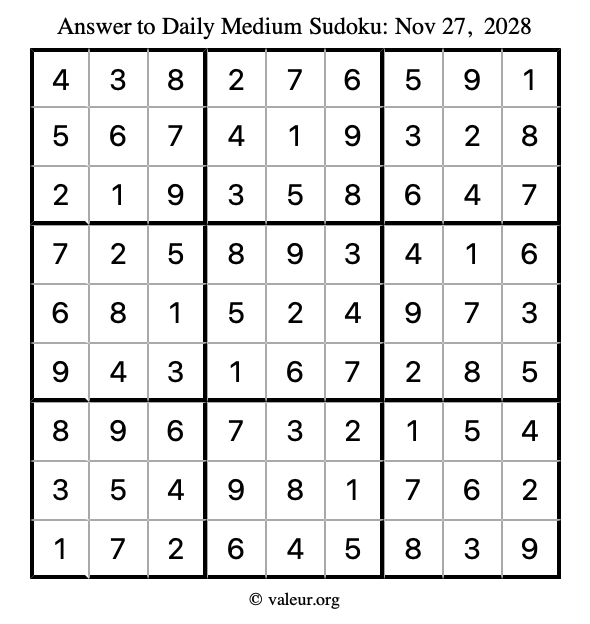 Answer to medium sudoku November 27, 2028