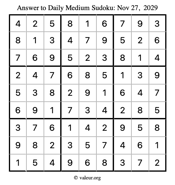 Answer to medium sudoku November 27, 2029