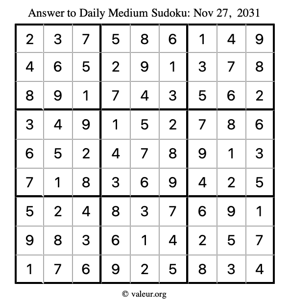 Answer to medium sudoku November 27, 2031