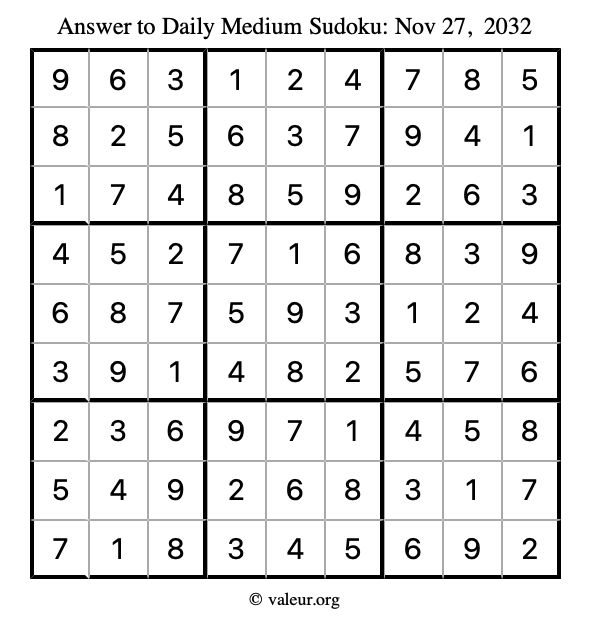 Answer to medium sudoku November 27, 2032