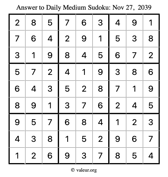 Answer to medium sudoku November 27, 2039