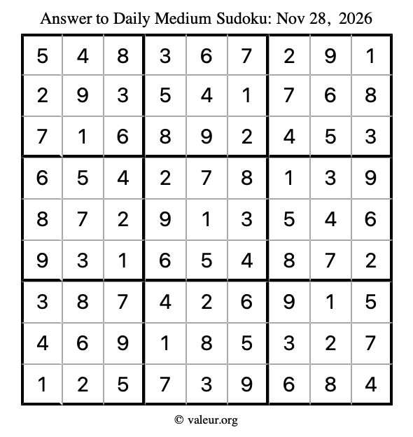Answer to medium sudoku November 28, 2026