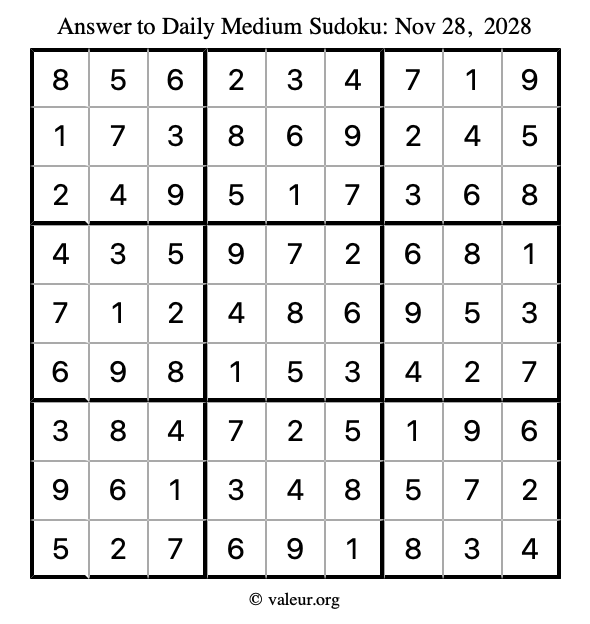 Answer to medium sudoku November 28, 2028
