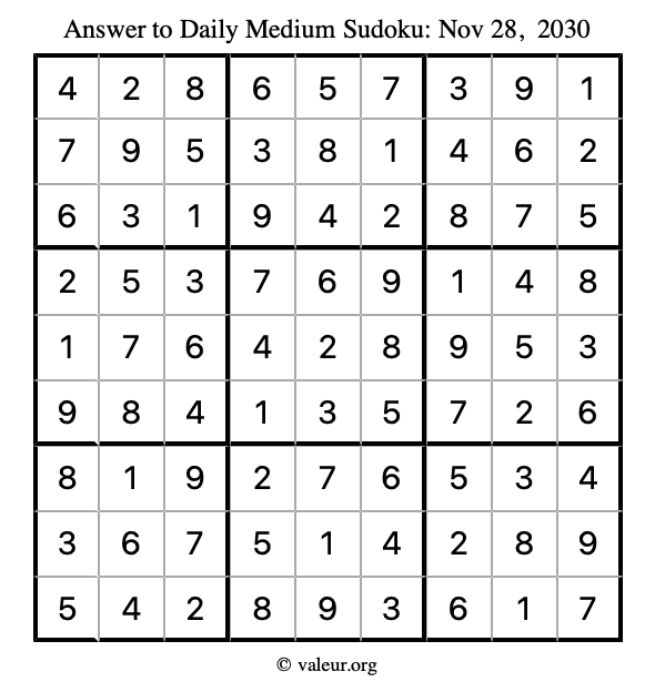 Answer to medium sudoku November 28, 2030