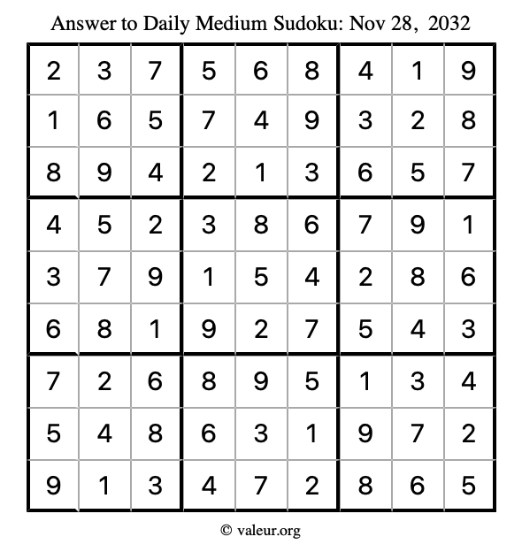 Answer to medium sudoku November 28, 2032