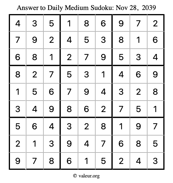 Answer to medium sudoku November 28, 2039