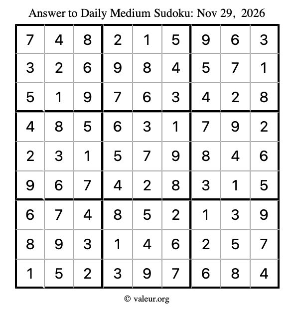 Answer to medium sudoku November 29, 2026