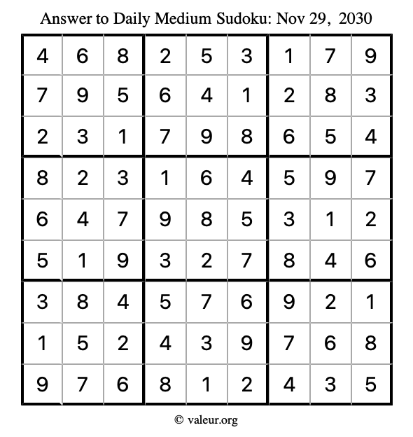 Answer to medium sudoku November 29, 2030