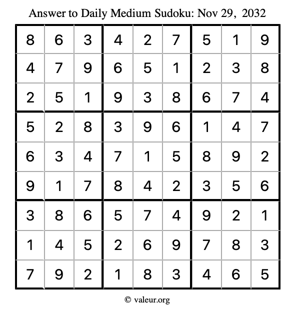 Answer to medium sudoku November 29, 2032