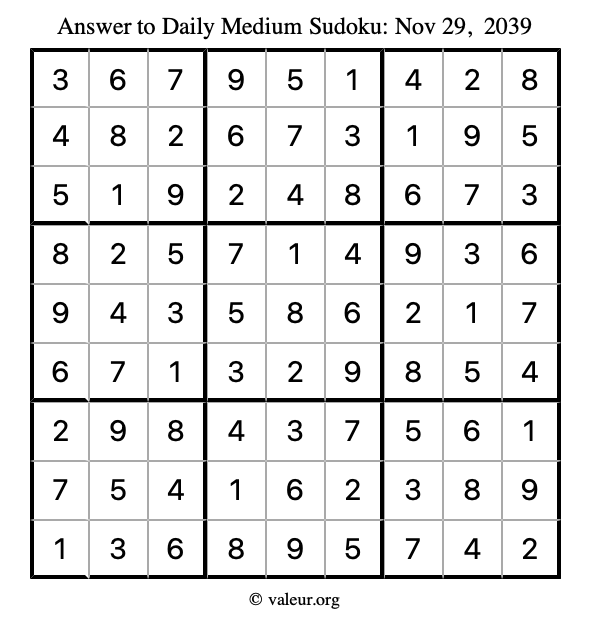 Answer to medium sudoku November 29, 2039