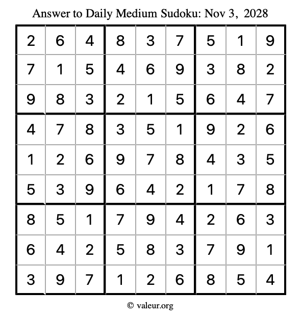 Answer to medium sudoku November 3, 2028