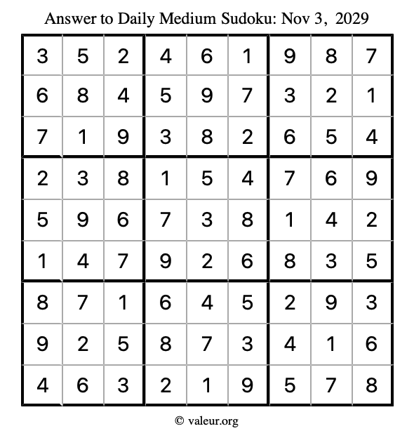 Answer to medium sudoku November 3, 2029